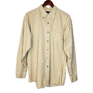 Bogari Mens Italy Tan and White Check Classic Button Down Shirt Pocket Sz Large